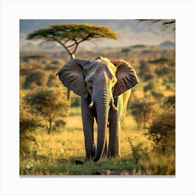 Elephant In The Savannah Canvas Print