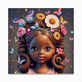 Little Black Girl With Flowers Canvas Print