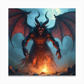 Demon Conjuring Dark Magic In A Vivid Watercolor World, Eerie 1 Canvas Print