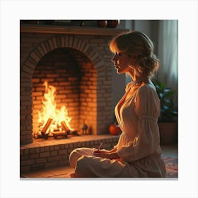 Taylor Swift Singing By A Fireplace, Watercolor Flames Softly Glowing Canvas Print