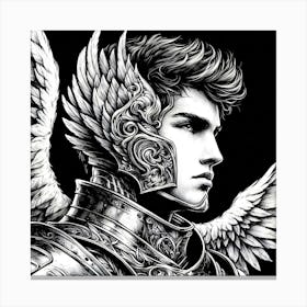 War Angel In Armor Black And White Portrait Drawing Canvas Print