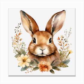 Watercolor Bunny With Flowers Canvas Print