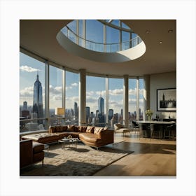 Living Room With City View Canvas Print