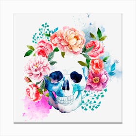 Skull With Flowers Day Of The Dead Skull Art Canvas Print