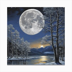 Full Moon Over Lake 1 Canvas Print