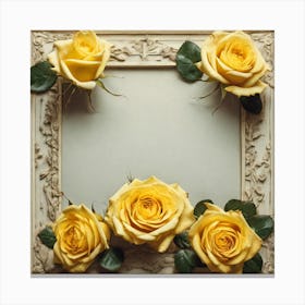 Yellow Roses In A Frame 1 Canvas Print