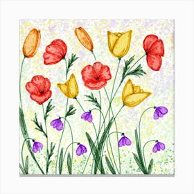 Flowers Wildflowers Artwork Drawing Nature Meadow Flora Art Painting Canvas Print