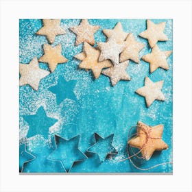 Christmas Cookies On Blue Background Canvas Print