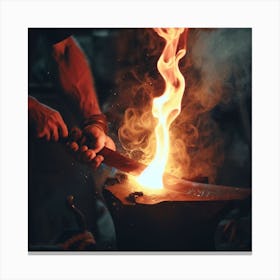 Blacksmith At The Forge Canvas Print