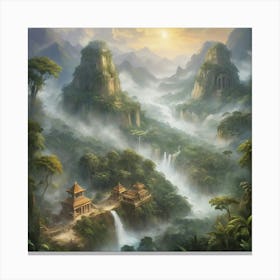 Waterfall In The Jungle paintings art print 1 Canvas Print