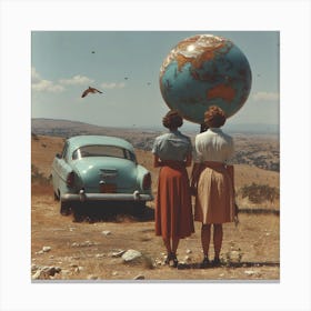 'Two Women With A Globe' Canvas Print