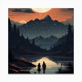 Couple Walking In The Moonlight Canvas Print