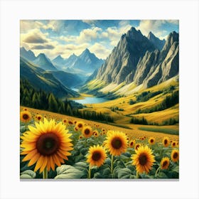 Sunflowers In The Mountains 8 Canvas Print