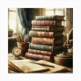 Old Books On A Desk 1 Canvas Print