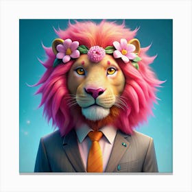 Lion In A Suit With A Pink Mane Canvas Print