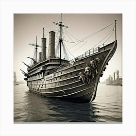 Steampunk Ship Monochrome Cubism Style Canvas Print