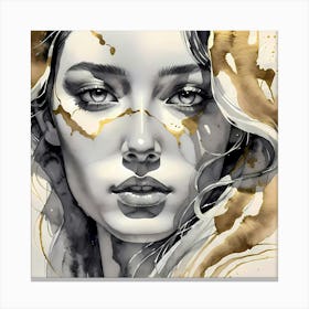 Study Of A Womans Face Black White And Gold Canvas Print