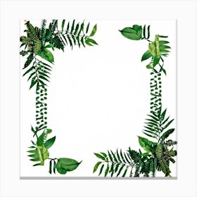 A Tropical Floral Decoration Showcasing A Square Frame Of A Stylized Tree Branch And Ferns Composit (2) 1 Canvas Print