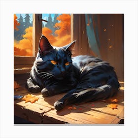 Black Cat In Autumn 1 Canvas Print