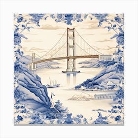 Golden Gate San Francisco Delft Tile Illustration 2 Canvas Print