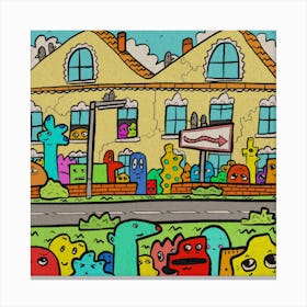 Monster town, children’s illustration, wall art Canvas Print