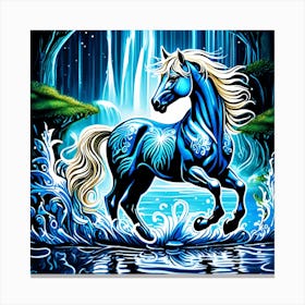 Blue Horse In The Water Canvas Print