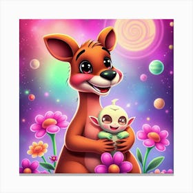 Cute Alien Baby And Kangaroo Canvas Print