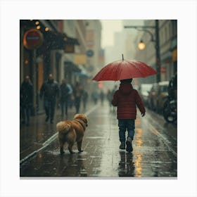 Asm A Kid Walking His Dog In The Rainy Day Holding Un 635c5c04 7499 4891 8f60 2c3e629dab16 Canvas Print