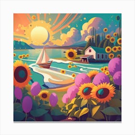 Farm Garden With Sunflowers Art Print Canvas Print