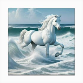 white horse on the seashore Canvas Print