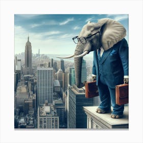 Elephant In Business Suit in the City Canvas Print