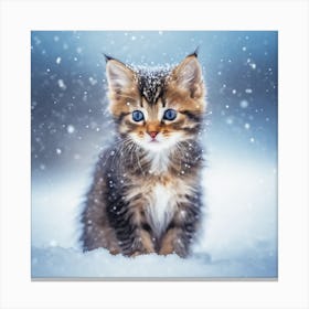 Kitten In The Snow Canvas Print