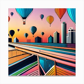 Hot Air Balloons In The Sky, Digital Art Print, Colorful Aesthetic Art, Modern City Skyline, Home Decor Canvas Print