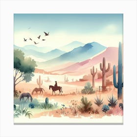 Watercolor Desert Landscape 5 Canvas Print