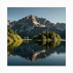 A Serene Mountain Lake With Reflections Of The Surrounding Peaks And A Clear Blue Sky 2 Canvas Print