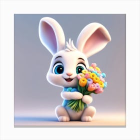 Cartoon Bunny With Flowers Canvas Print