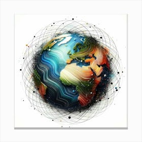 Earth Globe - Abstract Line Art Illustration 37 Canvas Print