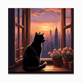Cat contemplates city's allure. Canvas Print