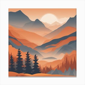 Misty mountains background in orange tone 8 Canvas Print