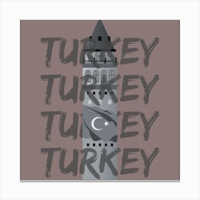 Turkey. Illustration of Galata Tower with Turkish Flag Canvas Print