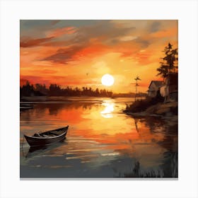 Sunset Over Peaceful Country Lake Canvas Print
