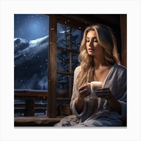 Woman Drinking Coffee Canvas Print