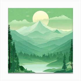 Misty mountains background in green tone 126 Canvas Print