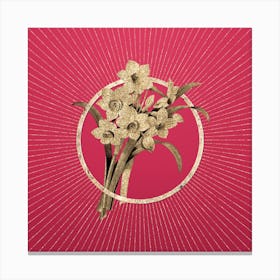 Gold Chinese Sacred Lily Glitter Ring Botanical Art on Viva Magenta n.0349 Canvas Print