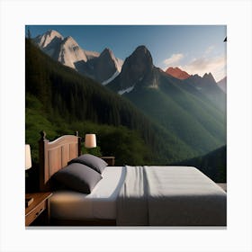 Bedroom With Mountains In The Background Canvas Print