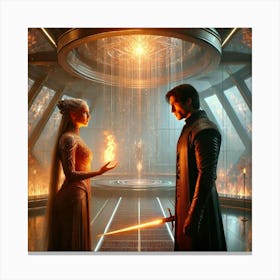 A Dramatic Sci Fi Scene Depicting An Emotional Con Canvas Print