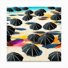 Black Umbrellas On The Beach colorful shadows Canvas Print