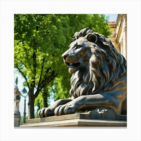 Lion Statue In Front Of A Building 2 Canvas Print