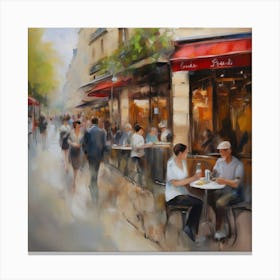 Paris Cafes.City of Paris. Cafes. Passersby, sidewalks. Oil colours.11 Canvas Print