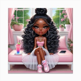 Black Girl With Long Hair 3 Canvas Print